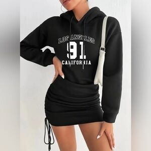 Palm Tree Letter Hooded Bodycon Dress